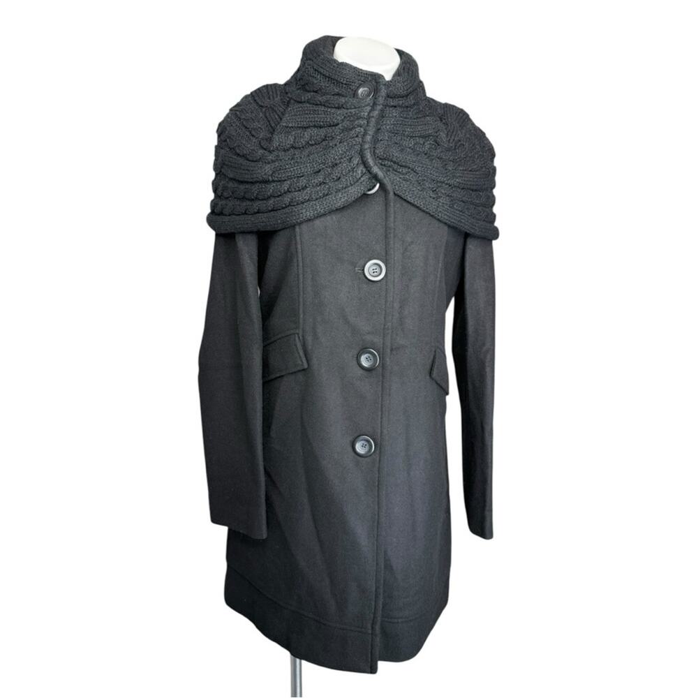 NWT Lovestitch Black Wool Blend Peacoat Jacket Knit Shawl Scarf Collar Sz L